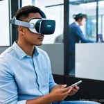 Home 16 몰입형 학습 환경의 장애물 극복 전략 - **Choosing the Right Learning Equipment:** A young adult, dressed in casual yet stylish attire, is c...