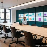 Home 23 몰입형 학습을 위한 협업 플랫폼 분석 - A modern, bright office space in Stockholm with a diverse team of professionals engaging in real-tim...