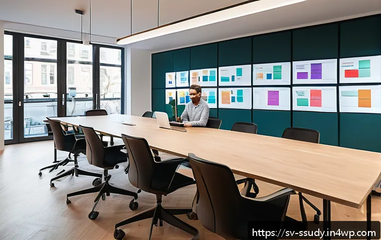 몰입형 학습을 위한 협업 플랫폼 분석 - A modern, bright office space in Stockholm with a diverse team of professionals engaging in real-tim...